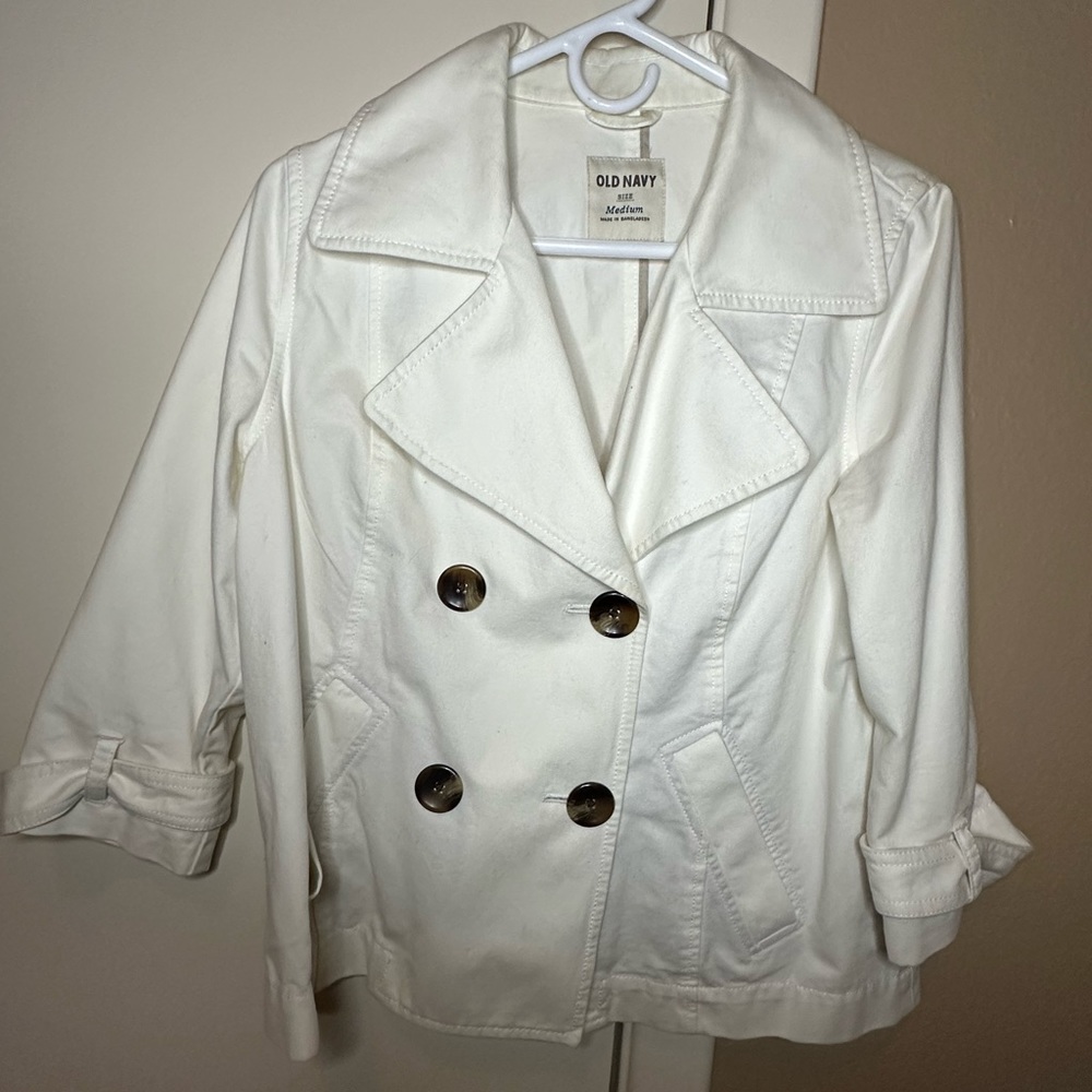 Old Navy Cotton White Peacoat - Size Small